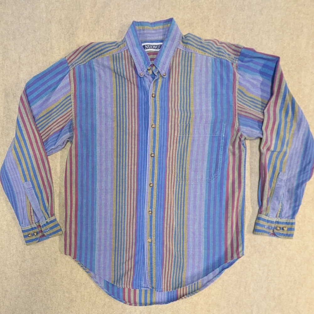 Vintage Men's Cotton Stripped Button Down In GREAT Colors from Nuovo Size Large